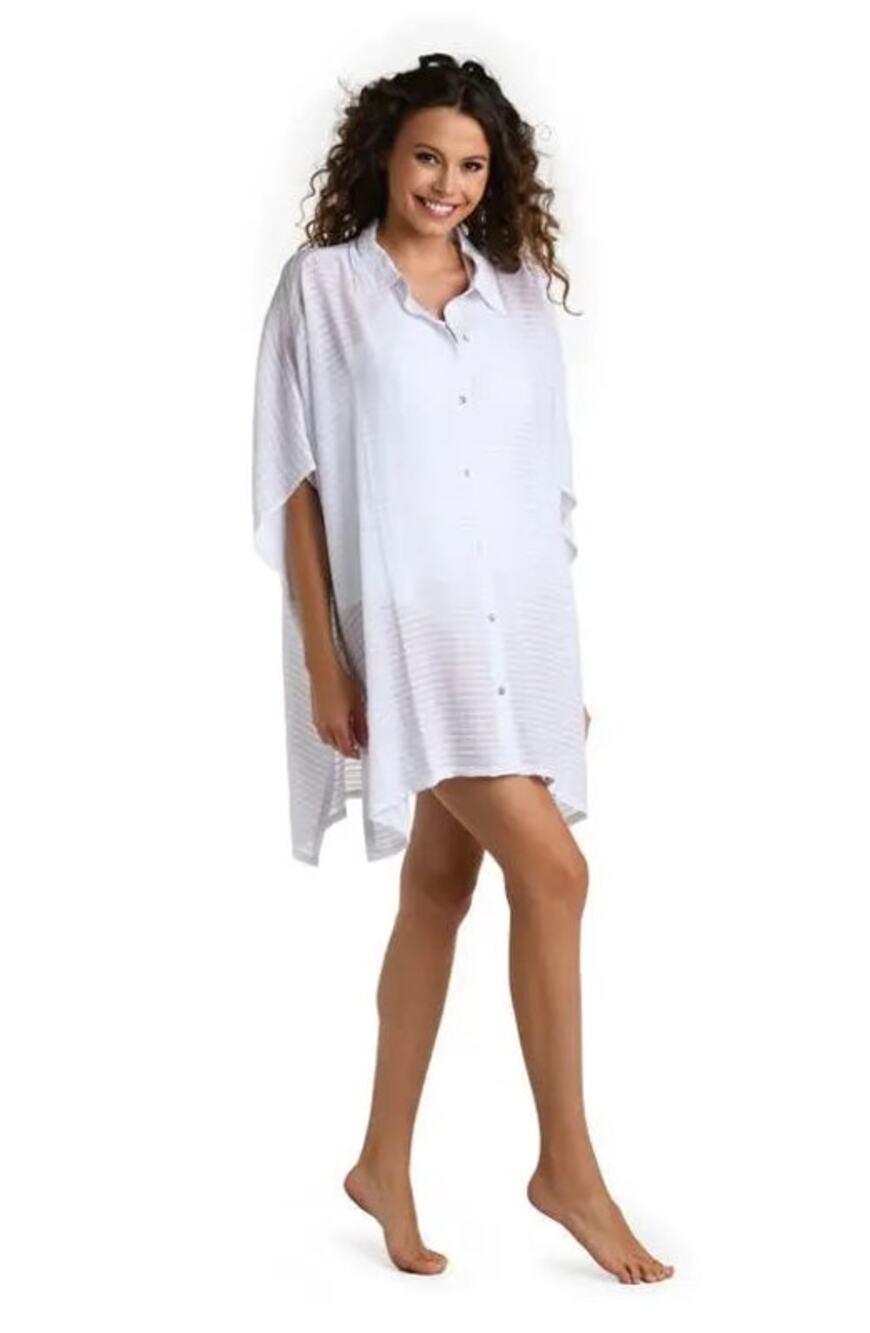 5035 NWD La Blanca Convertible Cover-up Shirtdress White MSRP $98